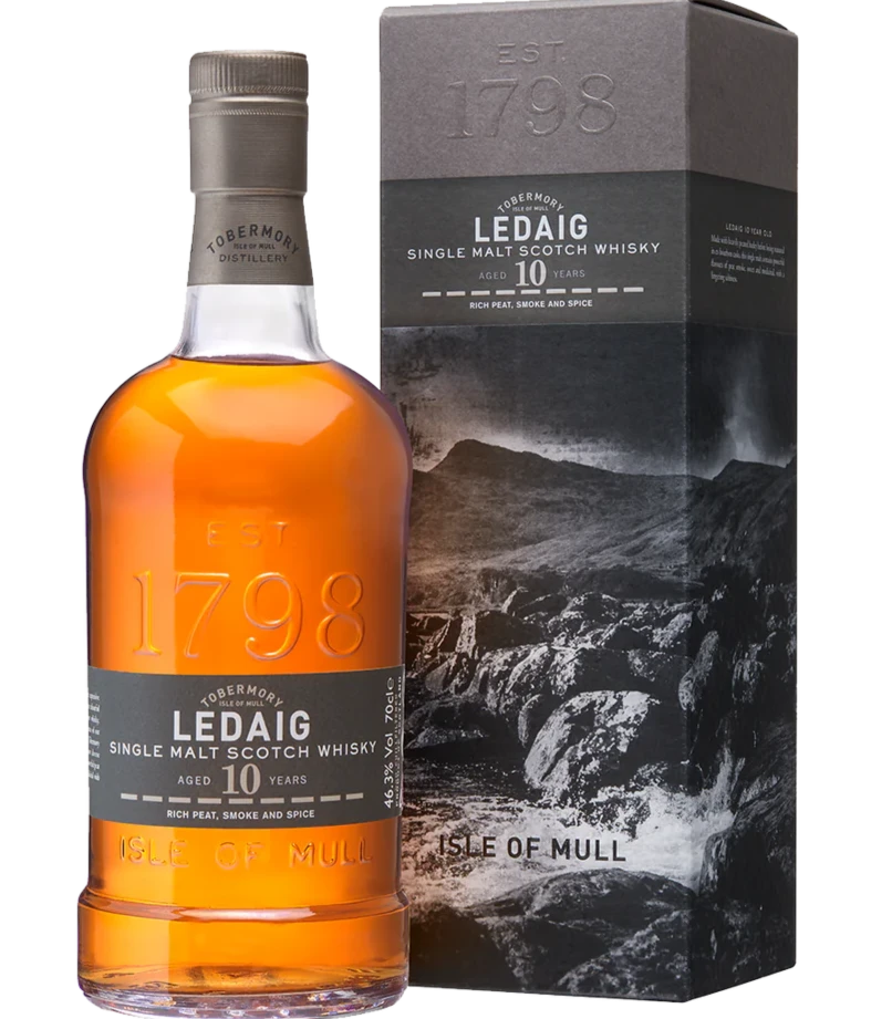 ledaig-10YO.png LEDAIG SCOTCH SINGLE MALT PEATED THE ISLE OF MULL UN CHILLFILTERED 10YR 750ML - Image 1