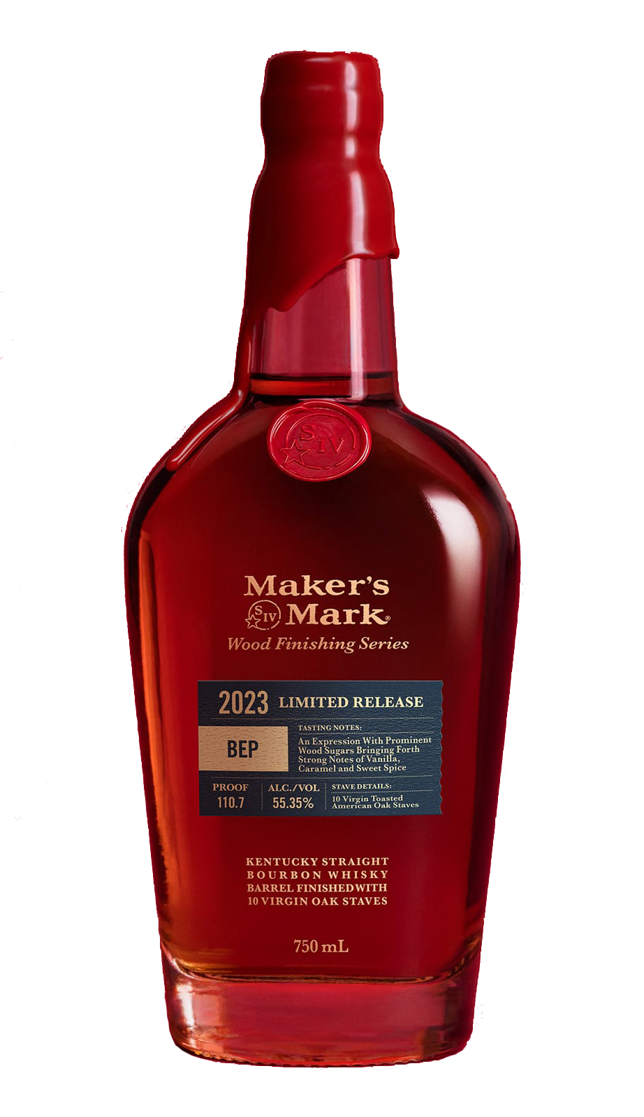 makers-mark-wood-finishing-series-bep-bottle-on-red-background_1200x1600_28180e46-4c8c-4b20-aa6a-a2170be28319.png MAKERS MARK WHISKEY WOOD FINISHING SERIES BEP 2023 LIMITED RELEASE KENTUCKY 750ML - Image 1
